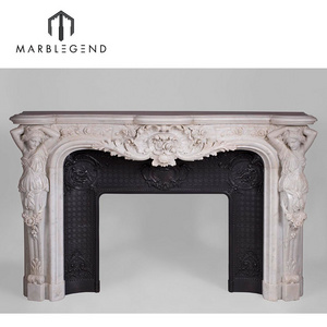 Decorative White Carrara Marble Wall Fireplace Surround