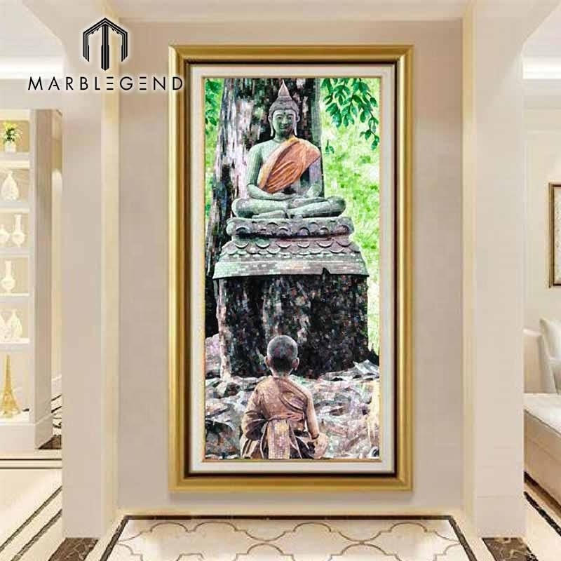 Wholesale price chic silver mosaic buddha diamond glass mosaic wall mural