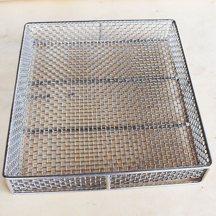 Customized steel basket organizer rectangle stainless steel 304 storage baskets woven wire mesh metal basket