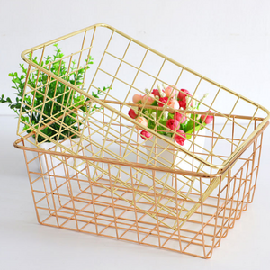 Factory Wholesale Stainless Steel 304 Carbon Steel Metal Iron wire basket Rose Gold Storage Basket For Furniture Items Storage