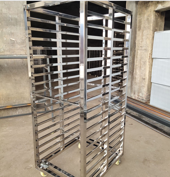 Customized size stainless steel hand carts baking trolley with four wheels used with baking trays