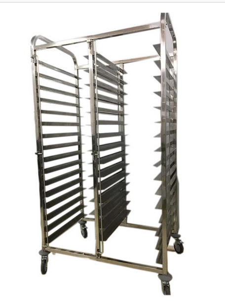 Customized size stainless steel hand carts baking trolley with four wheels used with baking trays