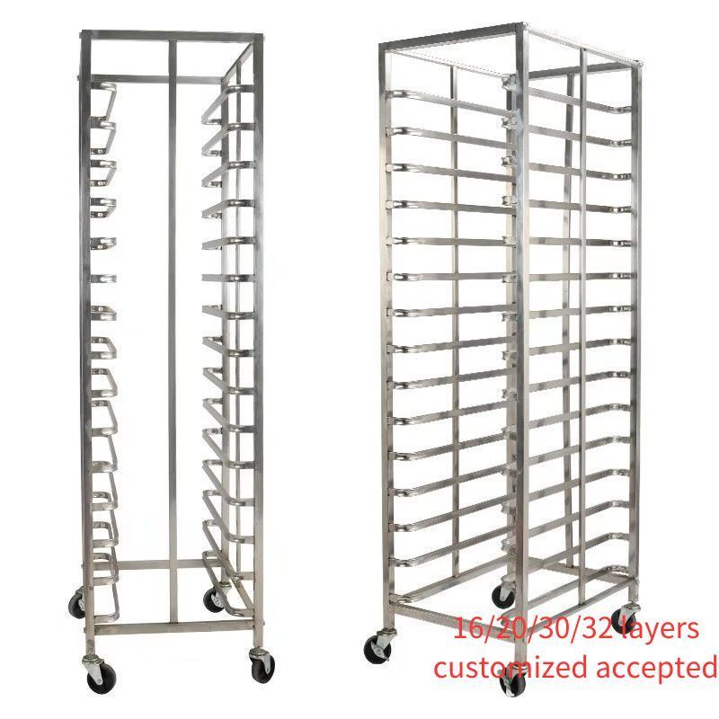 Customized size stainless steel hand carts baking trolley with four wheels used with baking trays