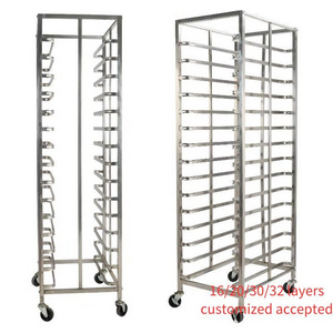 Customized size stainless steel hand carts baking trolley with four wheels used with baking trays