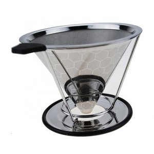 Stainless Steel 304 Reusable Coffee Filter Paperless Manual Cone Filter Pour Over Coffee Dripper Fine Mesh Coffee Strainer