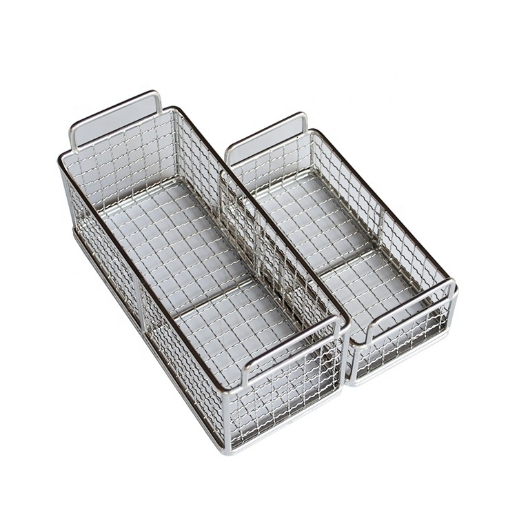 Customized Multi-Purpose Basket Wire Storage Basket Silver Stainless Steel Mesh Basket with Handles