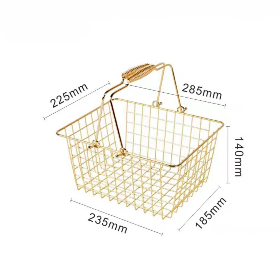 hot sale black golden silver rose gold metal wire mesh storage shopping small basket for daily chemical gift snack make-up shop