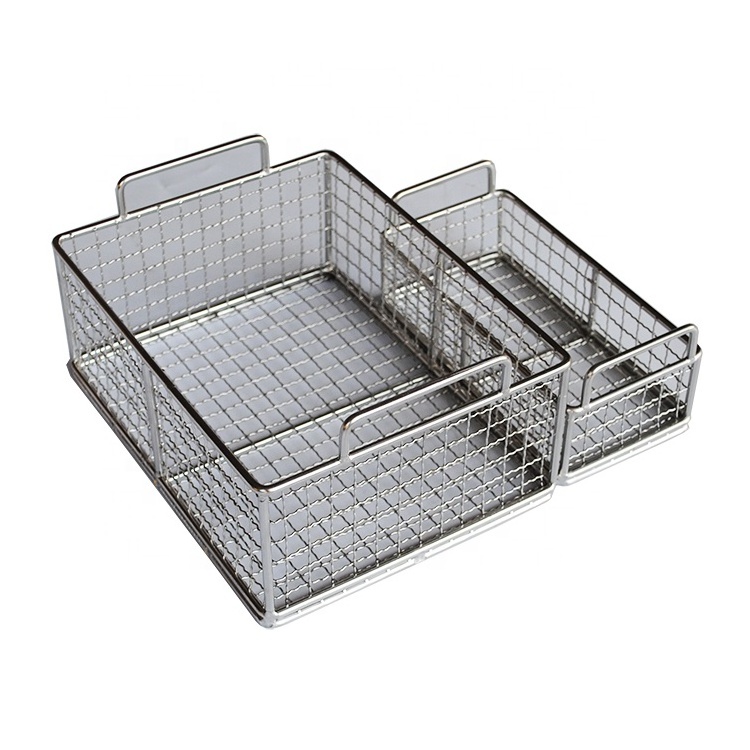 Customized Multi-Purpose Basket Wire Storage Basket Silver Stainless Steel Mesh Basket with Handles