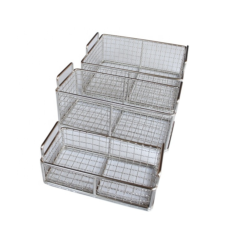 Customized Multi-Purpose Basket Wire Storage Basket Silver Stainless Steel Mesh Basket with Handles