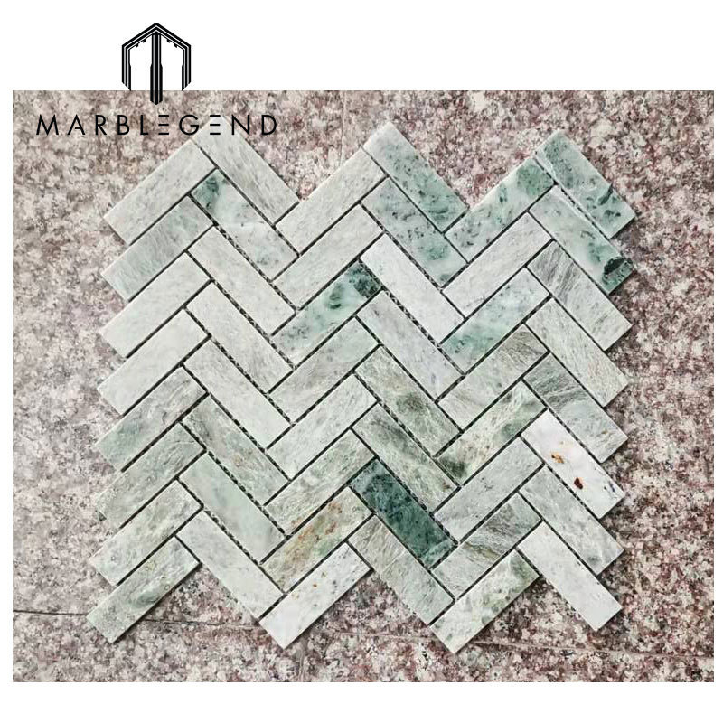 Moroccan Style Ming Green Backsplash Kitchen Tiles Herringbone Tile Bathroom Marble Fishbone Mosaic Tiles