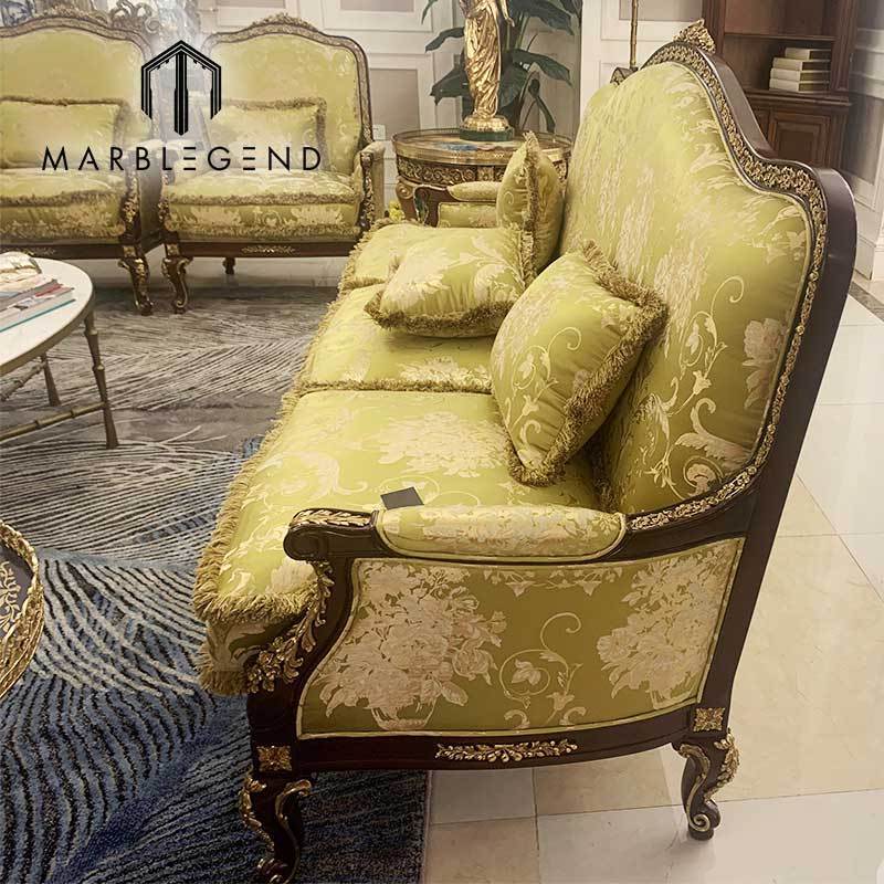 luxury living room handmade yellow sofa design classical carved solid wood royal furniture sofa set