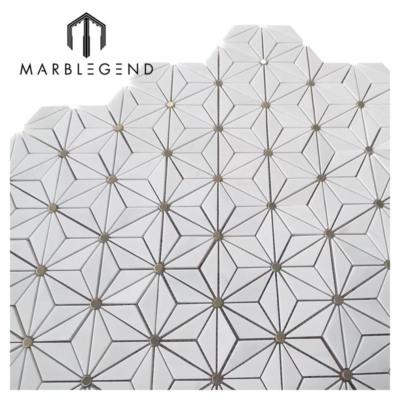 Waterjet Stone Mosaic Triangle Hexagon Dolomite Brass White Marble Mosaic Floor and Wall Tiles for sale