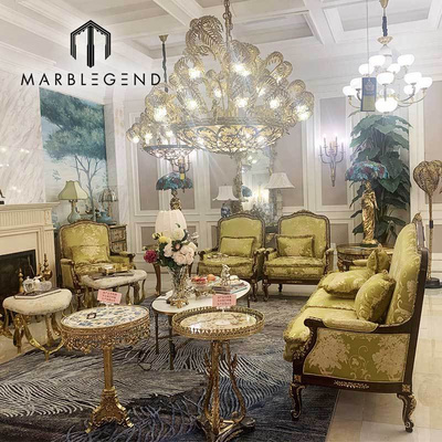 luxury living room handmade yellow sofa design classical carved solid wood royal furniture sofa set