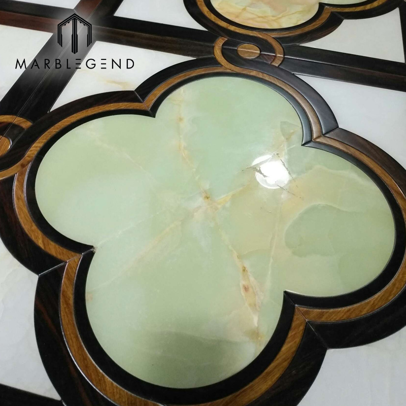 China manufacturer Inlaid Wood Flooring Design Onyx Marble And Wood Floor Combination