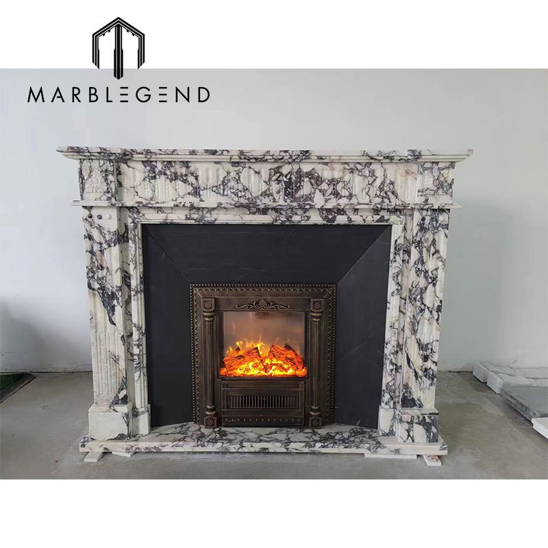 French Style Popular Design Hand Carved Decorative Natural  Calacatta Viola marble Fireplace Mantles