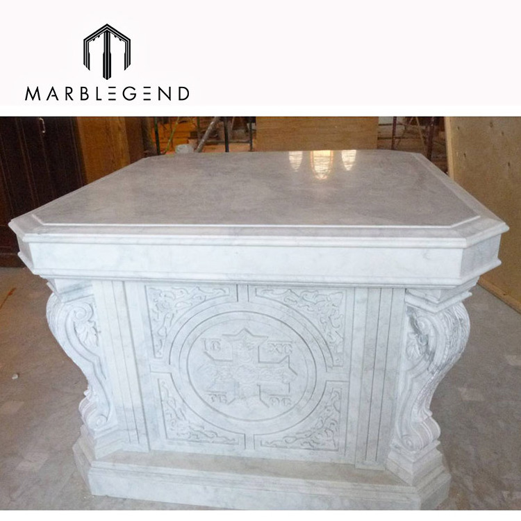 hand carved natural white marble altar