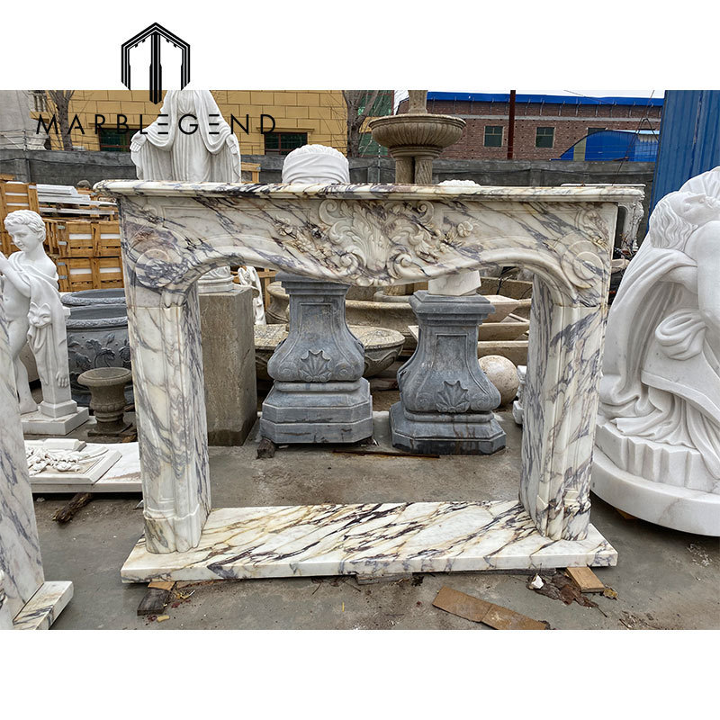 French Style Popular Design Hand Carved Decorative Natural  Calacatta Viola marble Fireplace Mantles