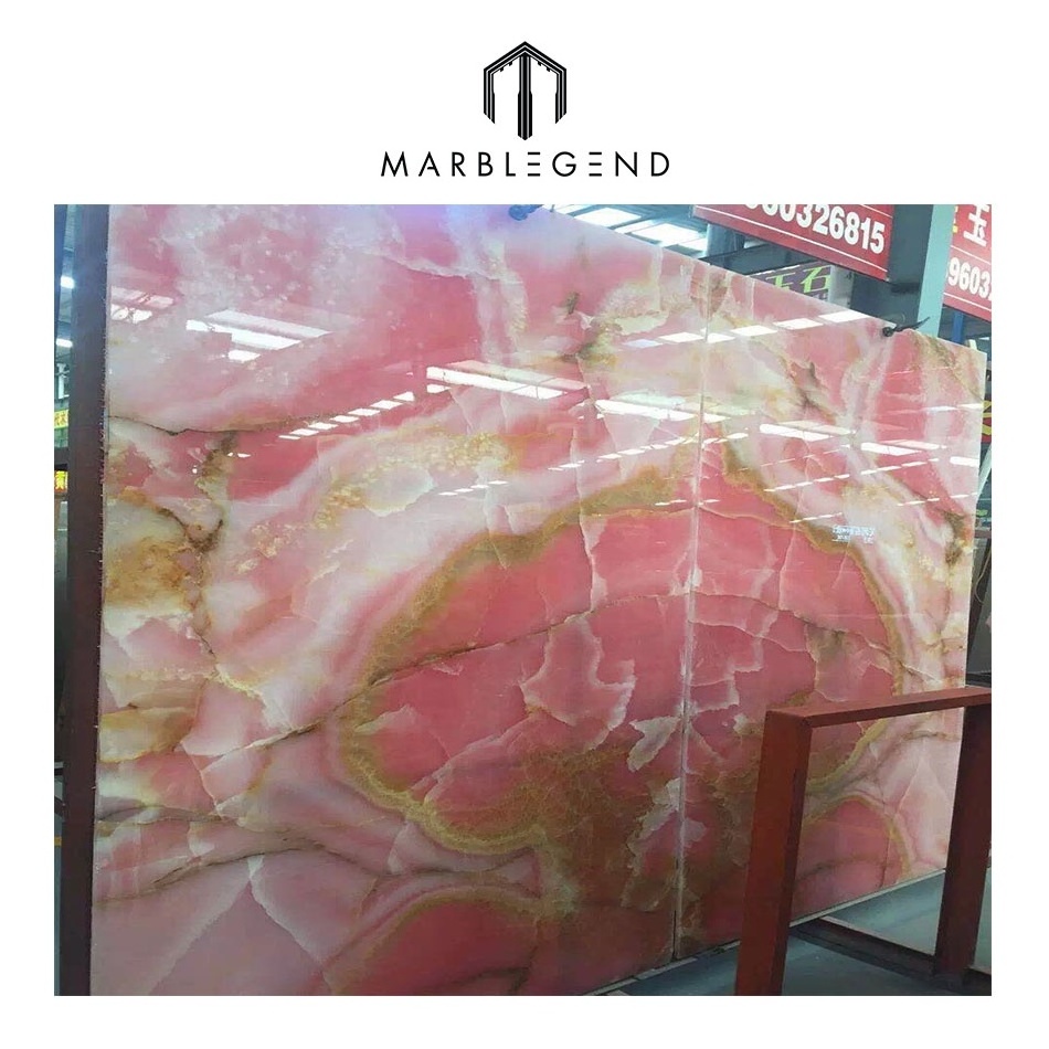 Luxury Backlit Pink Onyx Texture Marble Wall Slab for Villa