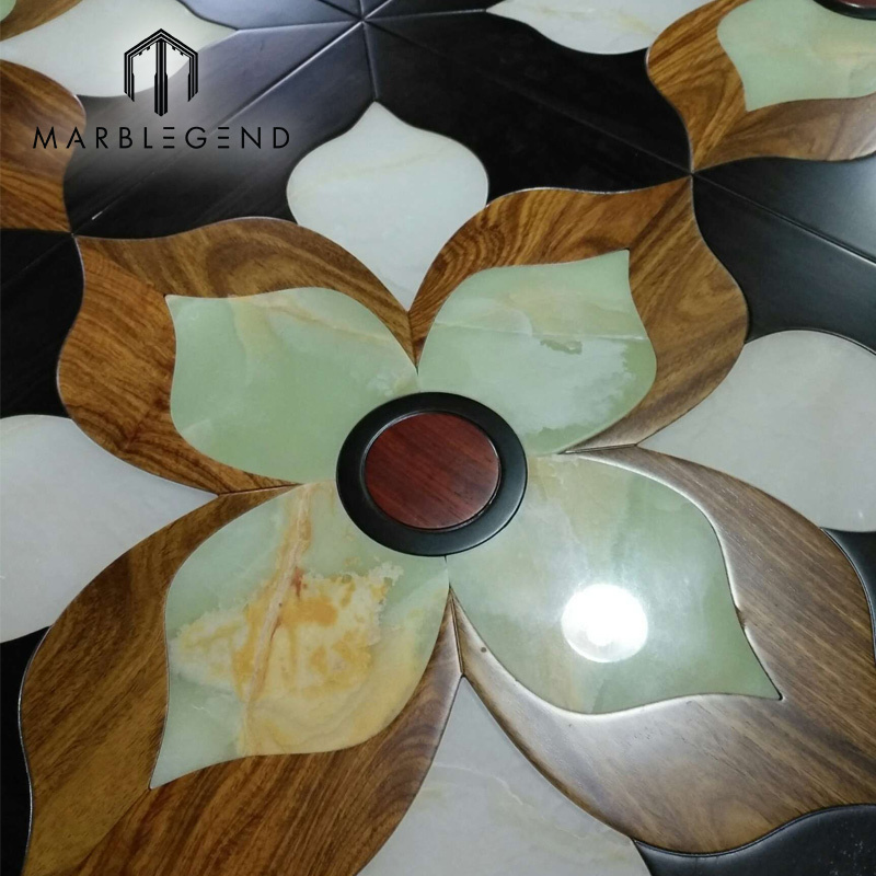 China manufacturer Inlaid Wood Flooring Design Onyx Marble And Wood Floor Combination