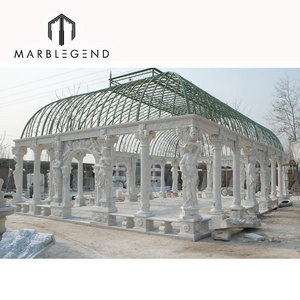 Hand Carved White Marble Garden Gazebo with harving carvings and opening roof