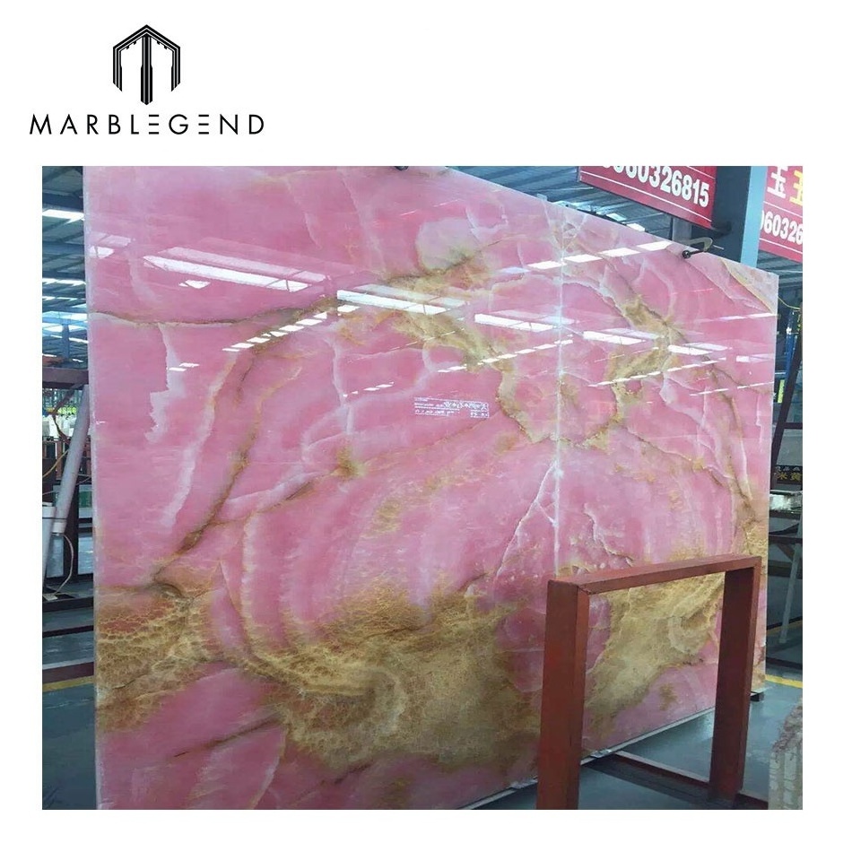 Luxury Backlit Pink Onyx Texture Marble Wall Slab for Villa