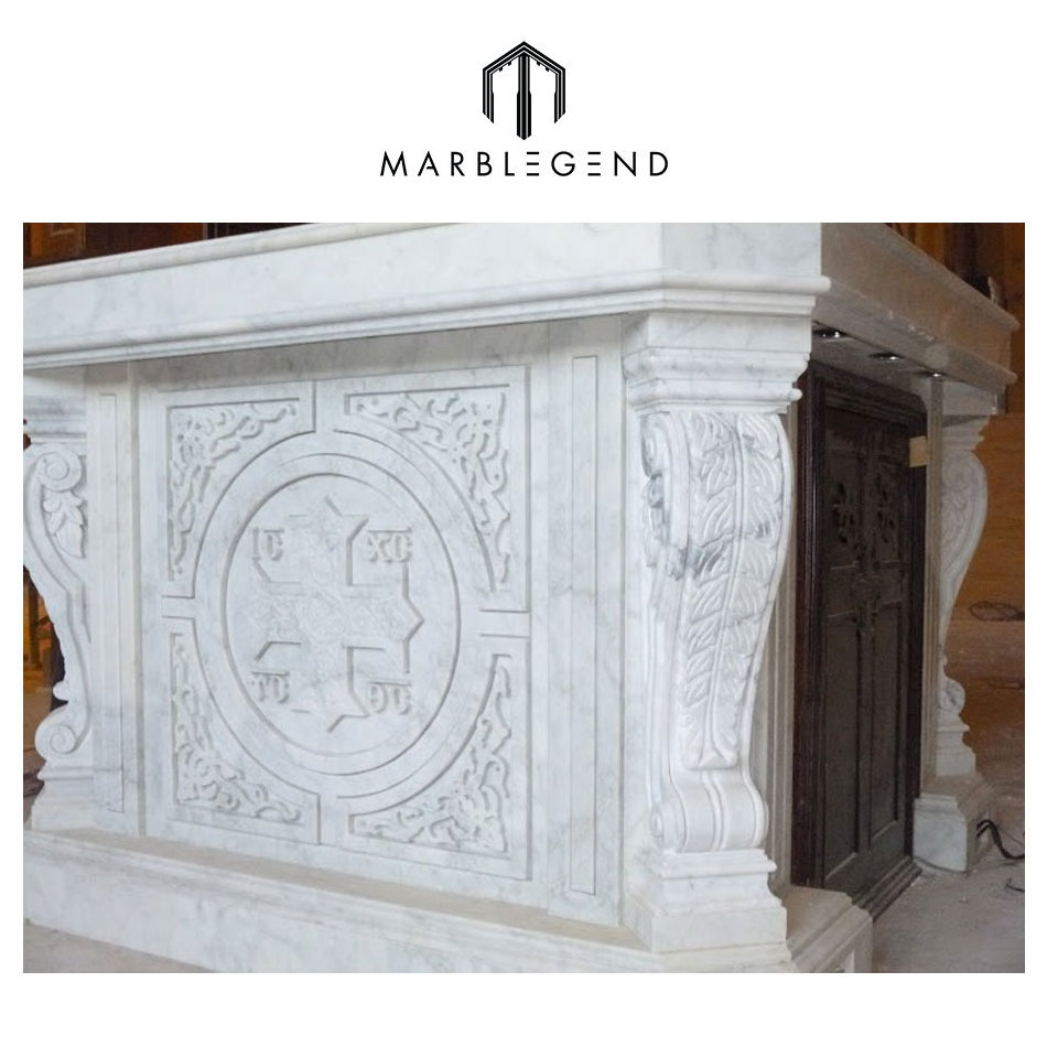 hand carved natural white marble altar