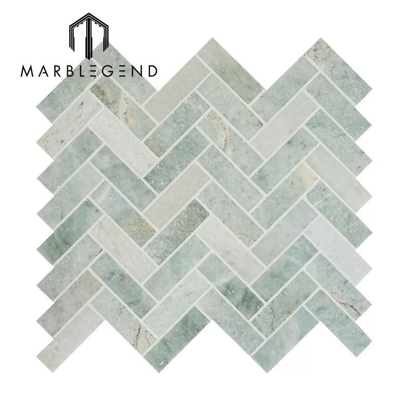 Moroccan Style Ming Green Backsplash Kitchen Tiles Herringbone Tile Bathroom Marble Fishbone Mosaic Tiles