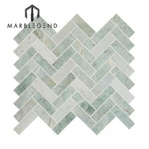 Moroccan Style Ming Green Backsplash Kitchen Tiles Herringbone Tile Bathroom Marble Fishbone Mosaic Tiles