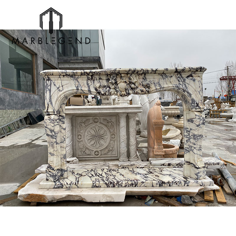 French Style Popular Design Hand Carved Decorative Natural  Calacatta Viola marble Fireplace Mantles