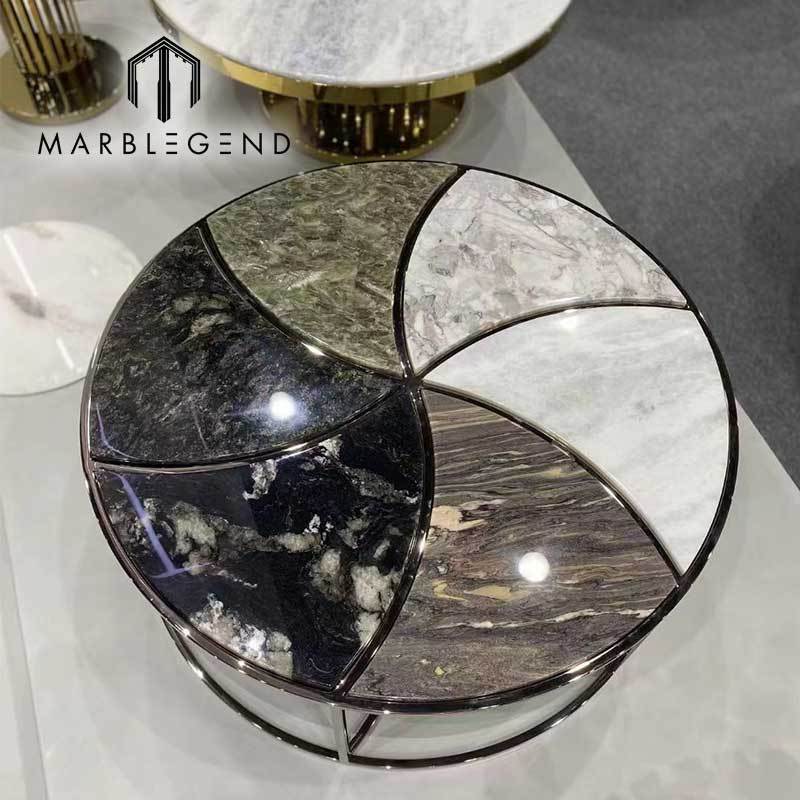 Luxury villa furniture round marble dining table modern center marble top coffee table