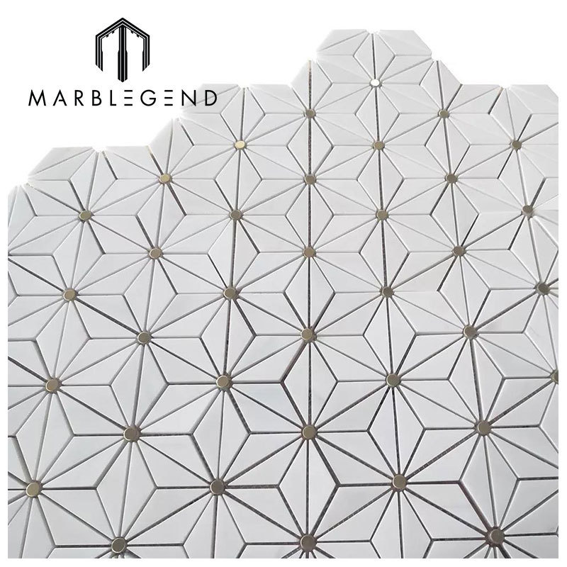 Waterjet Stone Mosaic Triangle Hexagon Dolomite Brass White Marble Mosaic Floor and Wall Tiles for sale