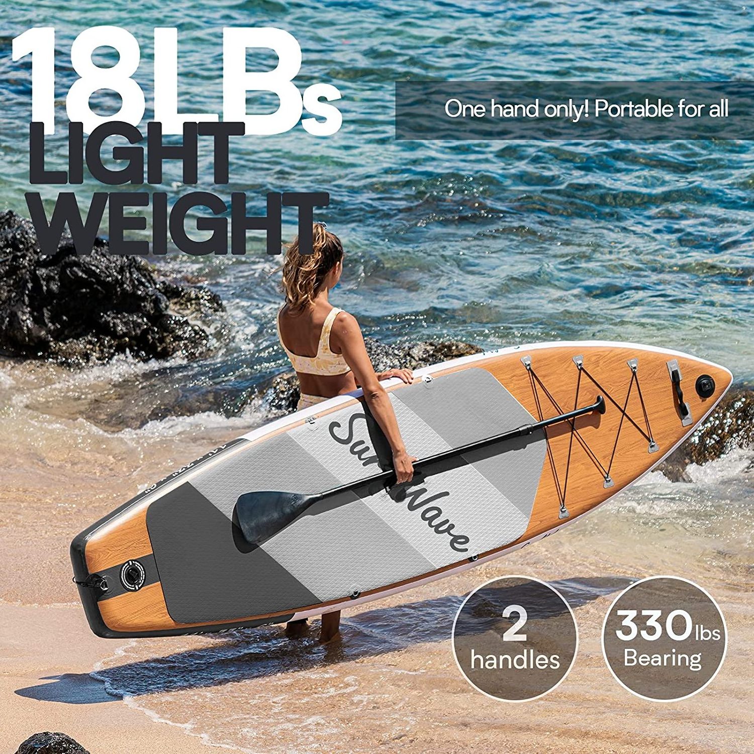 P.F. 11 ft High Performance fusion double layer Inflatable SUP Board with wood grain