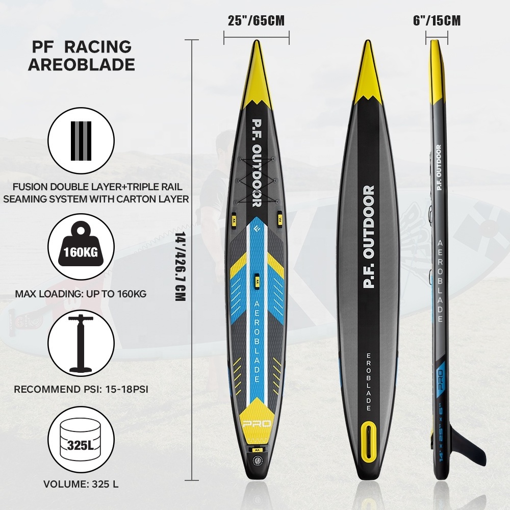 Newly designed standing up racing water sports surfboard sup-board racing inflatable paddle board 14ft race sup board