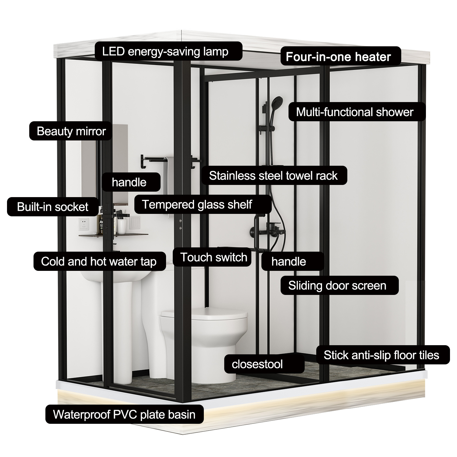 Indoor outdoor luxury all in one portable bathroom units kit bathroom shower room and toilet combo