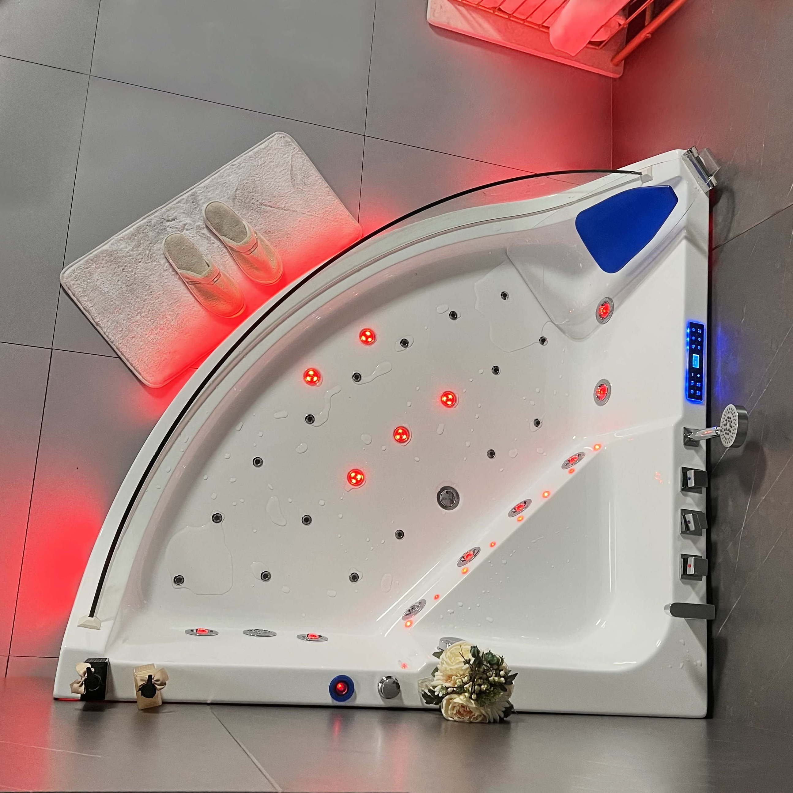 Corner Couples Whirlpools Bathtub,Bathroom Air Bubble Jets Acrylic Bathtubs Heart Round Shape Hydro Massage Hot Tub