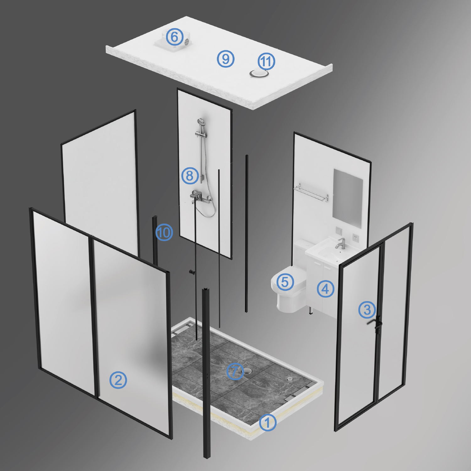 Indoor outdoor luxury all in one portable bathroom units kit bathroom shower room and toilet combo