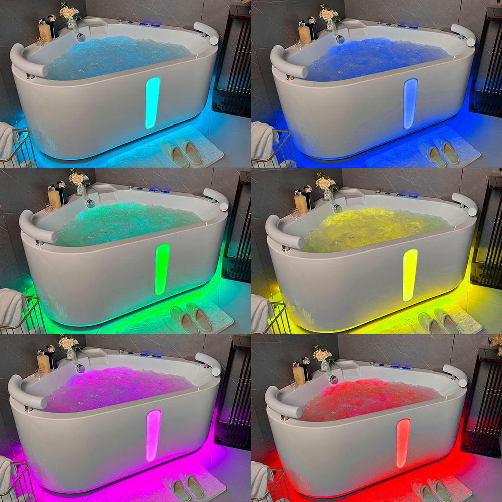 2 Person Surfing Design Freestanding Corner Air Jet Bubble Acrylic Corner Hydro Soaking Tub Spa Glass Massage Whirlpool Bathtub