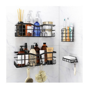 4-piece stainless steel shower organizer with soap rack and toothbrush holder