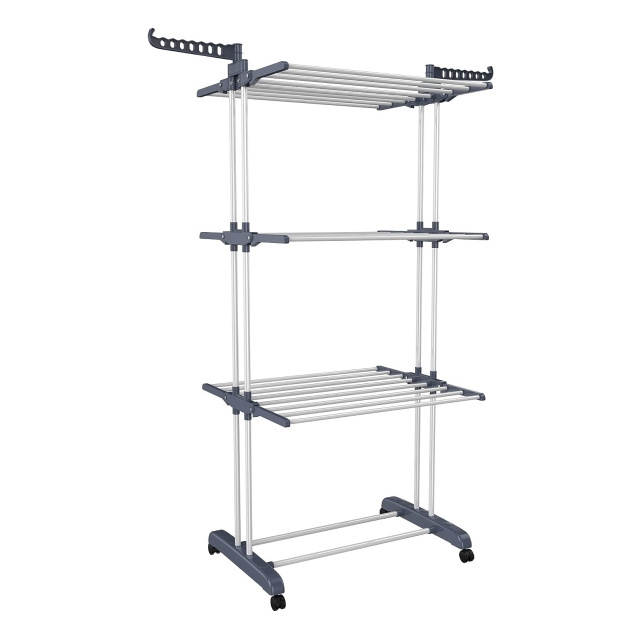 PF-091903 Foldable Stainless Steel Drying Rack Clothing, Movable Drying Rack with 4 castors, Grey