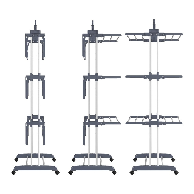 PF-091903 Foldable Stainless Steel Drying Rack Clothing, Movable Drying Rack with 4 castors, Grey