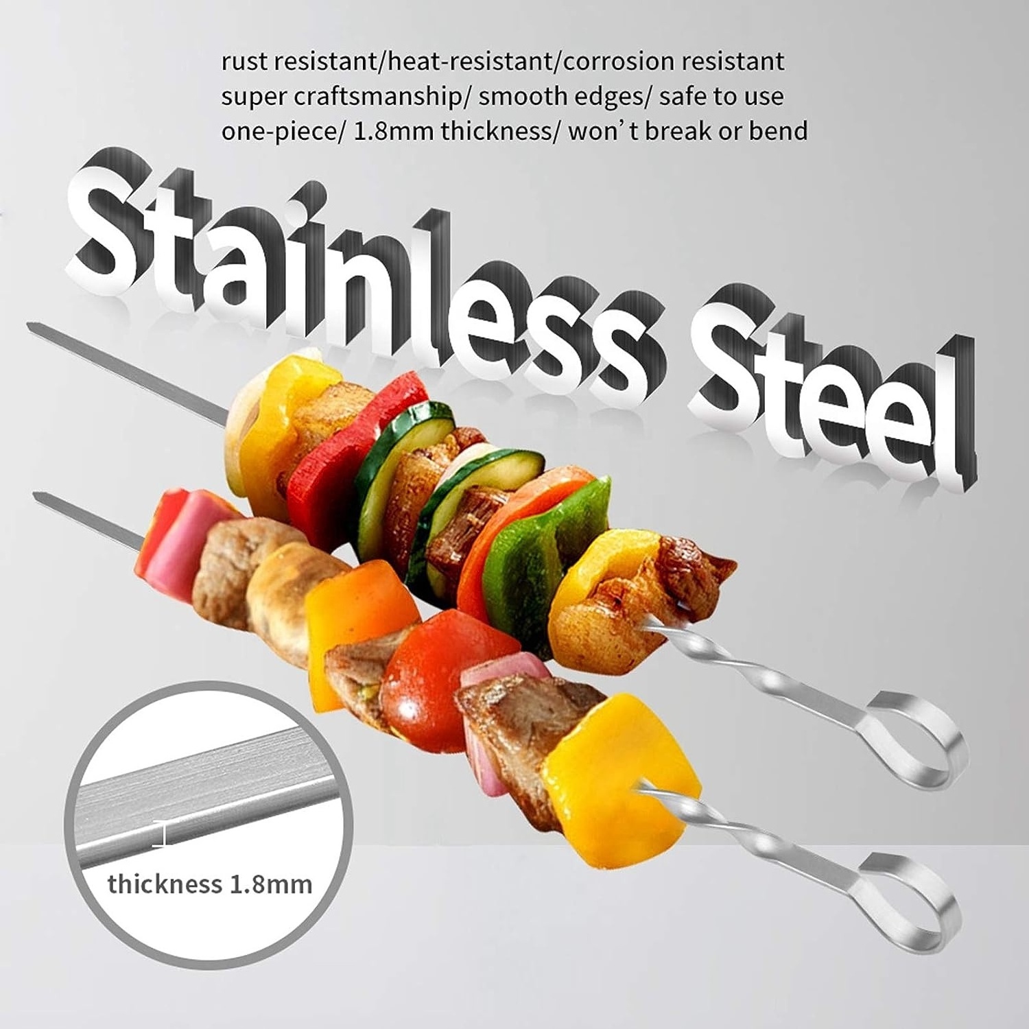 PERFECT Kabob Skewers for Grilling 8 Inch - BBQ Grill Grilling Accessories, Stainless Steel, Pack of 24