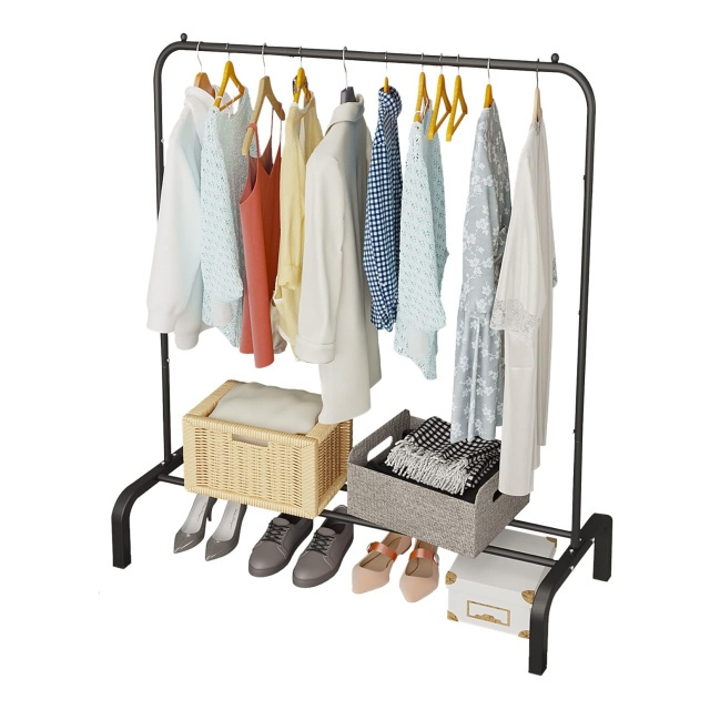 PF-091905 Metal Clothing Rack, 43.3 Inches Garment Rack with Bottom Shelf for Hanging Clothes, Coats, Skirts, Black