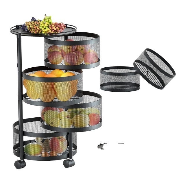 Kitchen multi-layer rotating stainless steel storage shelves fruit and vegetable multifunctional storage effectively save space