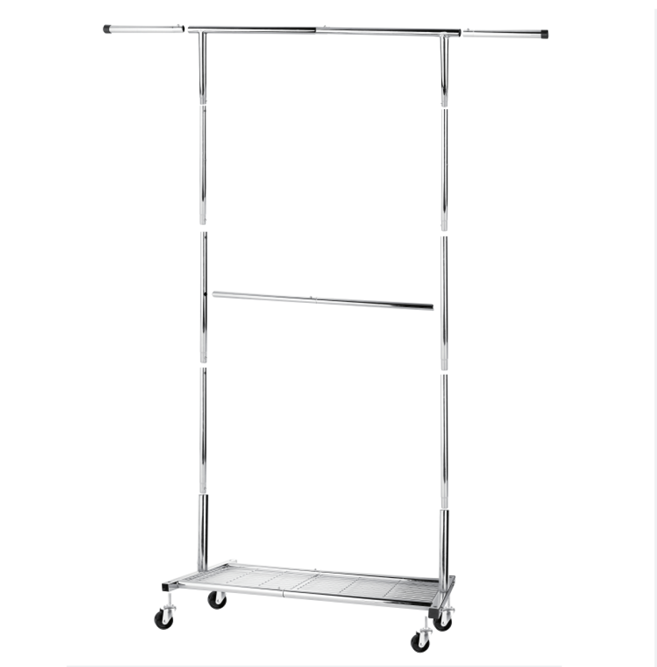 Simple Houseware Foldable Standard Rod Garment Drying Rack Portatle Clothes Rack With Wheel For Living Room