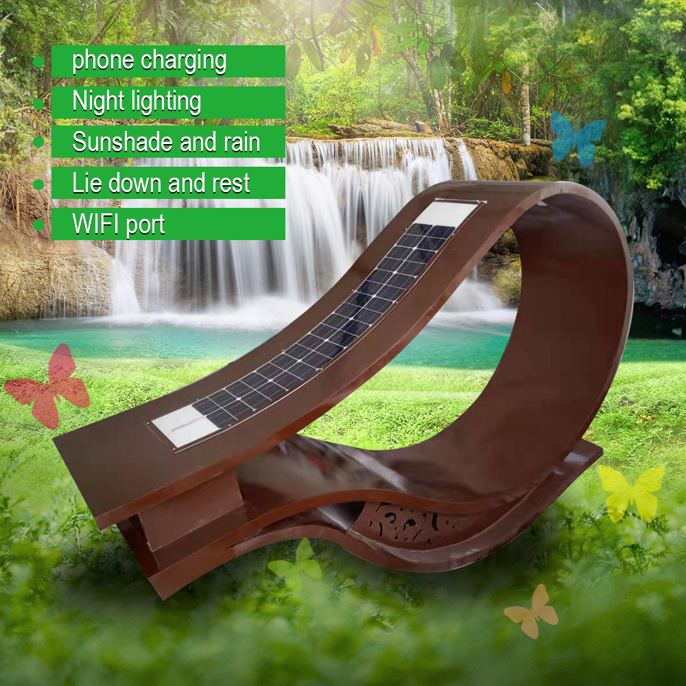 Modern Outdoor Urban Public Park Garden Smart Solar Curved Seat Wavy Bench