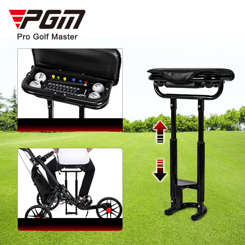 PGM QC007 3 wheel foldable golf push cart golf trolleys with seat ice packs umbrella holder