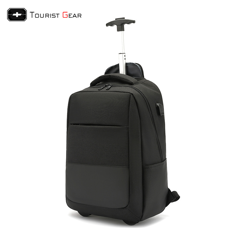 Wholesale trolley backpack  for men waterproof business travel backpack with USB charging port  nylon bag with wheels