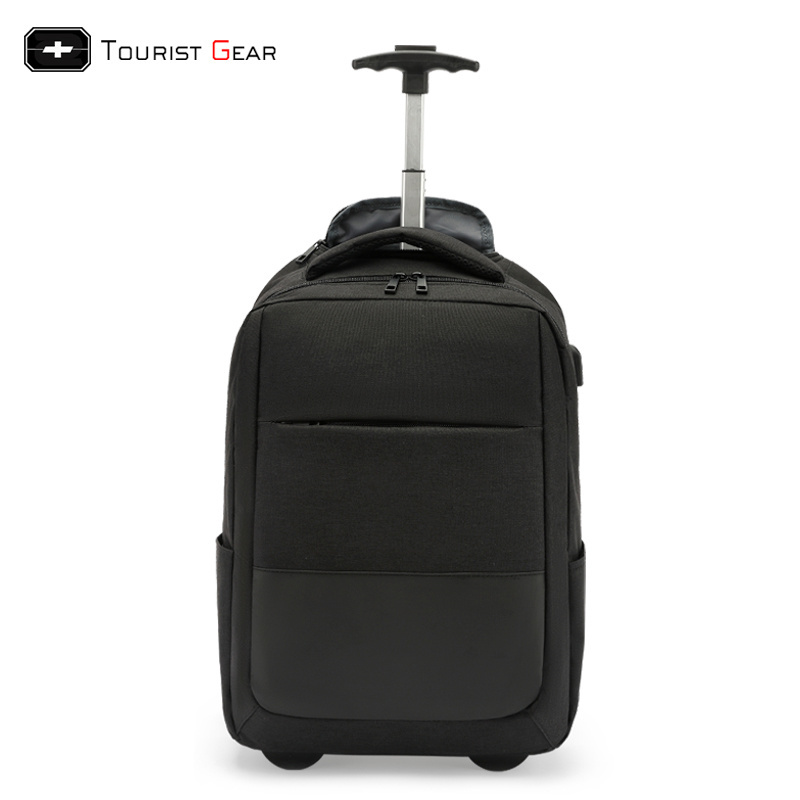 Wholesale trolley backpack  for men waterproof business travel backpack with USB charging port  nylon bag with wheels