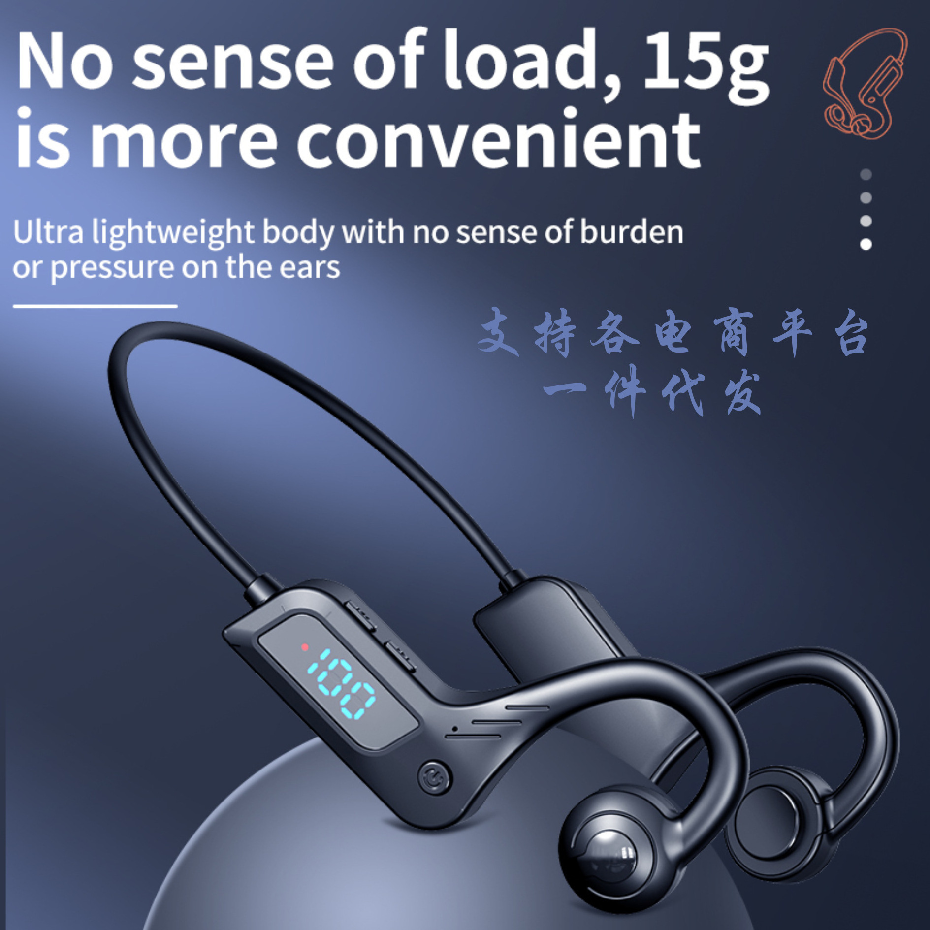 HiFi Sound Stereo Neckband Ear Hook Headset Waterproof BT5.3 Wireless Sport Bone Conduction Headphones Earphones