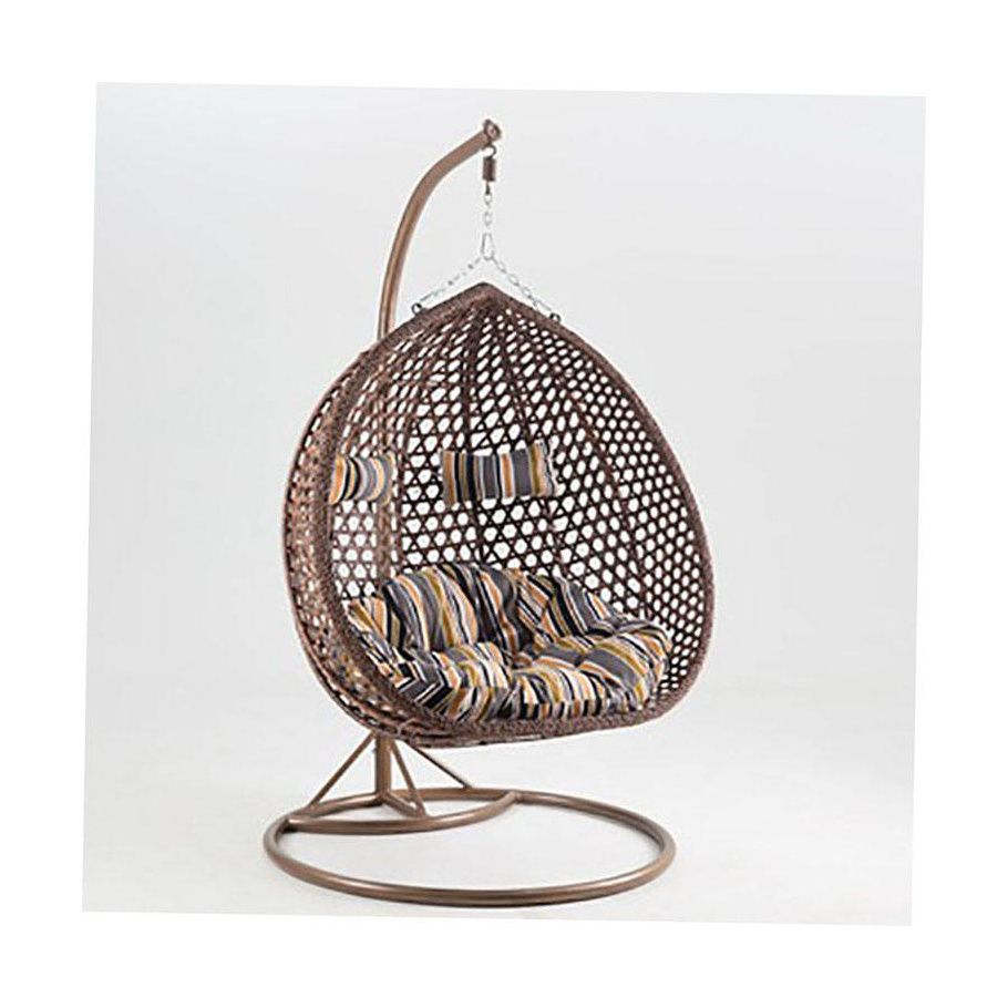 Standard Outdoor Rattan Wicker Double Seat Hanging Egg Swing Chair with Metal Stand Material General Place Model